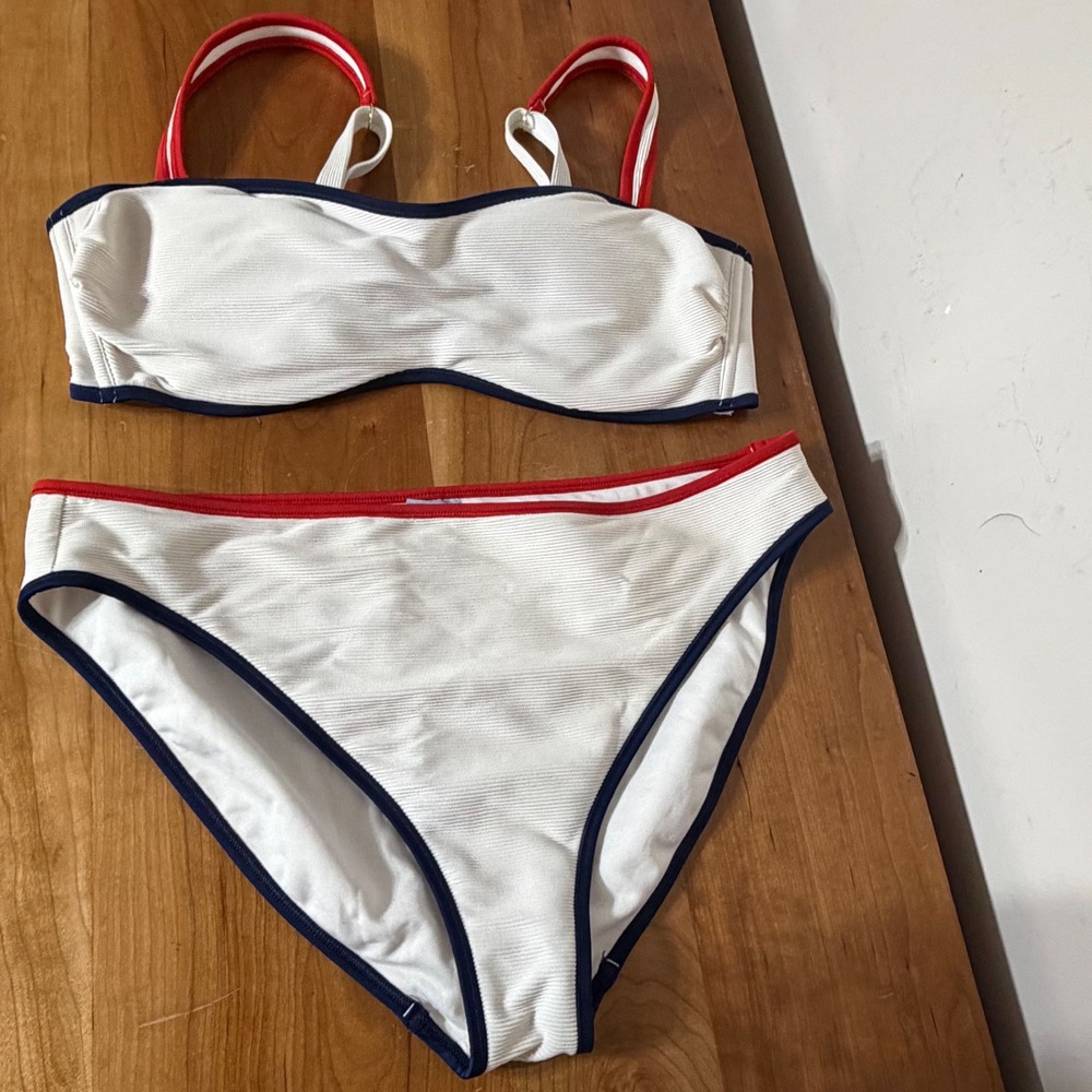 Shade & Shore Nautical Ribbed Bikini Set Red White Blue 38DD Large